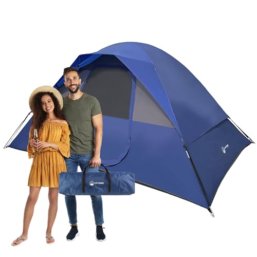 5 Person Camping Tent - Includes Rain Fly and Carrying Bag - Easy Set Up Tent for Backpacking, Hiking, Festivals or Parties by Wakeman Outdoors (Blue)