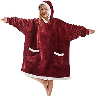 Deconovo Wearable Oversized Hoodie Blanket, Super Soft Sherap Fleece Blanket Hoodie for Winter, Blanket Hoodie Throw Women Men Adults Kids Gift with Side Pockets, Light Grey