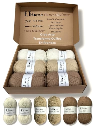 E.THOME 6 ovillo x 100g lana para tejer premium, con hebra regular sin nudos ni bolas Lanas para crochet, dos agujas, diy, hilo grueso para crochet, Crea Arte. Transforma ovillos en prendas. MxT