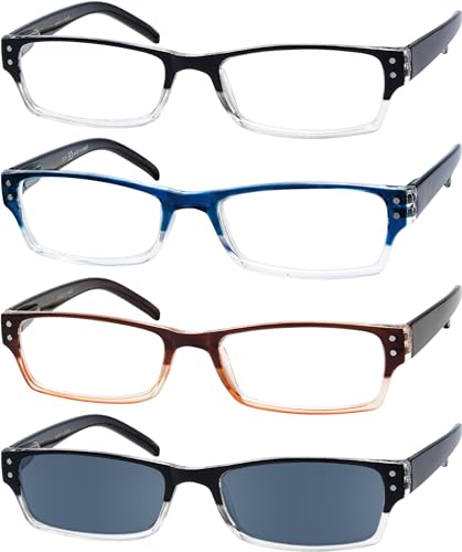 Image of Eyekepper 1.75 Tinted Readers for Women, Reading Glasses Men, 4 Pack | Stylish Womens Cheaters, Fashion Mens Ladies Reader Sunglasses, All-Day Comfort Spring Hinges, Two-Tone Trendy Designer