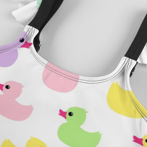 Image of Girls One Piece Swimsuit Cute Alpacas Hearts Stars Ruffles Swimwear Bathing Suits 3-12 Years