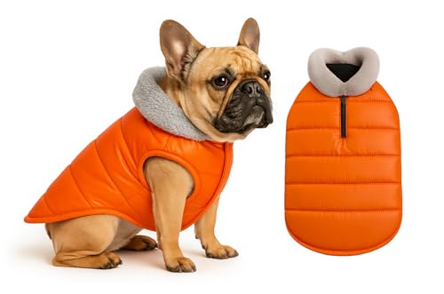 Image of The Pets Company Dog Winter Coat Jacket, Cloth, Windproof, Waterproof, Light Weight, Washable, Ultra Warm Thick Fleece Lined Dog Vest for Cold Weather Protection, (Orange, Small - Medium - 16 Inch)