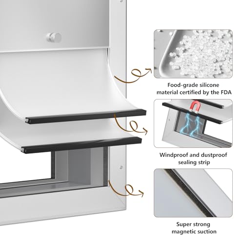 Ownpets Hundeklappe, Aluminium Haustiertür, L, luminium Anti-Rost Teleskop-Hundeklappe für kleine bis große Hunde, verschließbare Doppelflügel mit FDA-Silikon, geeignet für Wandstärken von 3–18,5 cm