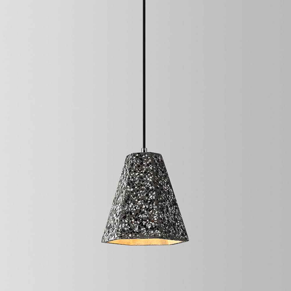 Suspension industrielle en terrazzo E27 luminaire artisanal en ciment et détails en métal brossé