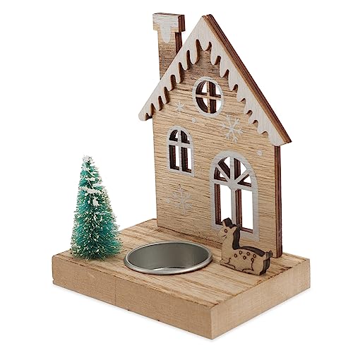 PRETYZOOM Wooden Christmas Tea Light Holder Deer Candlestick Ornaments for Christmas Party Decorations