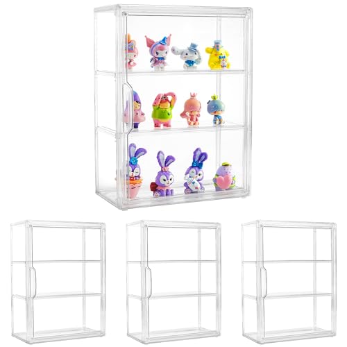 Image of Acrylic Display Case for Collectibles 3 Tier Wall-Mounted Display Case with 2 Movable Plates Clear Display Cases for Figures with Magnetic Door Tall Display Box, 4 Pack