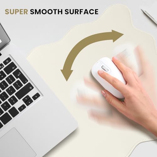 Image of PU Leather Desk Pad, Scalloped Non-Slip Mouse Pad & Large Desk Mat Cover Stitched Edges Writing Pad for Office, Home - Waterproof, Easy to Clean, Durable Surface I 31.4 inchx15.7 inch, Off-White