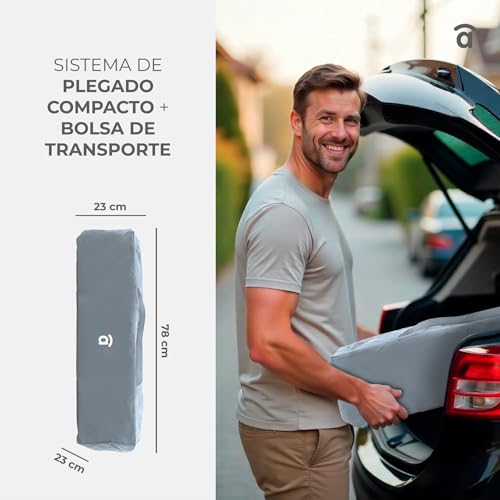 Asalvo Cuna de Viaje Colecho Together 2 en 1 – Cuna Bebé Plegable con Doble Altura, Correas de Seguridad, Ruedas con Freno y Bolsa Transporte – Desde Nacimiento hasta 15 kg – Gris - imagen 6