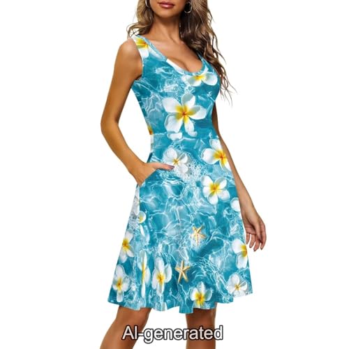 Image of Dreaweet Casual Sleeveless Dresses for Women Girls, Round Neck Tank Dresses with Pockets Summer Sundress Size XS-4XL