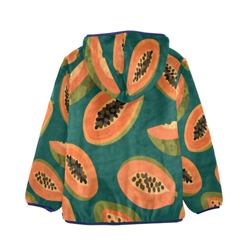 Papaya Slices on Green Background Toddler Fleece Jacket Girl Boys Hooded Fleece Jacket Coat Warm Outwear Zip-up 3-10T2