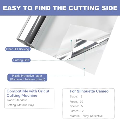 Image of HTVRONT Silver Chrome Permanent Vinyl - 12 inch x 10FT Mirror Metallic Silver Adhesive Vinyl Compatible with Cricut Cutting Machine - Easy to Weed & Transfer Silver