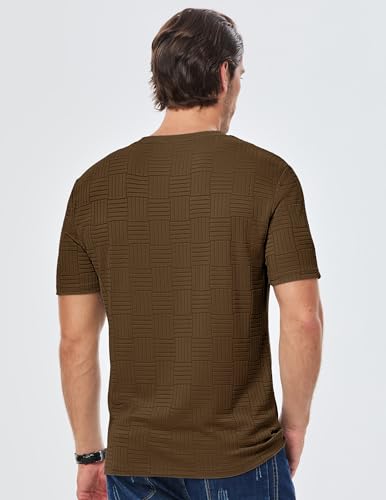 Image of JMIERR Mens T-Shirt Casual Stretch Solid Crewneck Short Sleeve Tees Textured Shirts