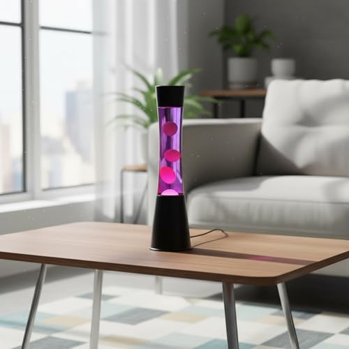 Image of KARP 16 Inch Lava Lamp (Tower Shape) | Black Base Purple Water & Pink Lava | Durable Metal & Glass | 220-240V, R39 30W Bulb | Run by Plug with Inline Switch | Ambient Light & Best Home /Office Gift