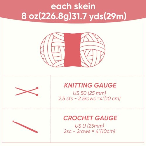 Image of 8 Jumbo Packs Chunky Chenille Yarn for Crocheting, 31.7 yds, 8 oz Each Skein Bulky Thick Fluffy Yarn for Knitting, Super Bulky Chunky Yarn for Hand Knitting Blanket, Soft Plush - Pink
