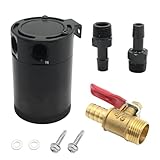 Zreneyfex 150 ml Car Oil Catch Can Kit with 2 Port Air Oil Separator, Universal Oil Catch Can Tank with Drain Valve, Billet Aluminum Universal Oil Separator Reservoir Tank Black
