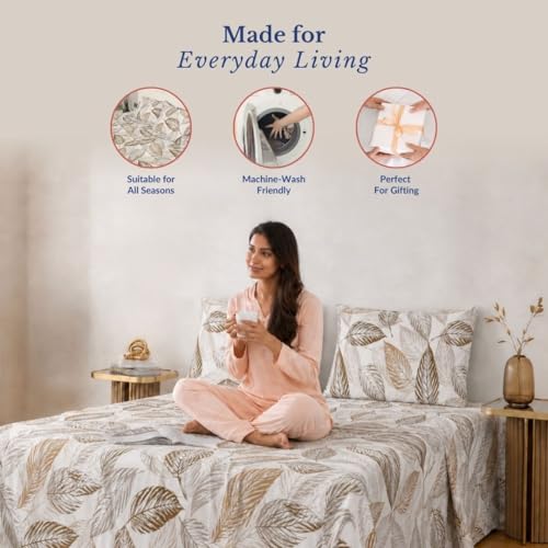Image of Jaipur Weaves Bedsheet Queen Size 100% Pure Cotton Bed Sheet with 2 Pillow Covers, 240 TC Super Soft Cozy Bedsheets Set,90x108 inches(Cocoa Brown, Queen, Pack of 1)