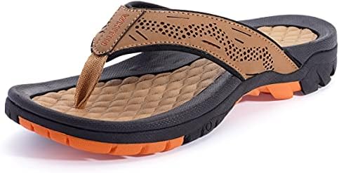 WHITIN Men's Outdoor Waterproof Flip Flops Thong Sandals with Arch Support Size 9.5 Comfortable Slip Resistant Hiking Climbing Sandles for Male Indoor Sport Slides Summer Beach Dark Brown 43