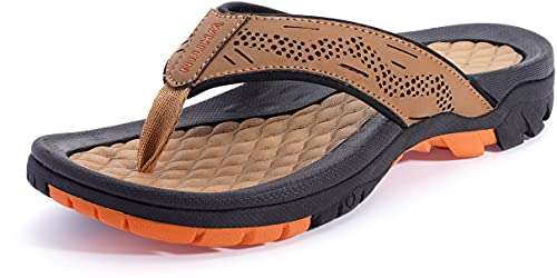 WHITIN Men's Arch Support Flip Flops Beach Outdoor Sandals Orange Brown 14 by WHITIN - Used condition - US$26.37