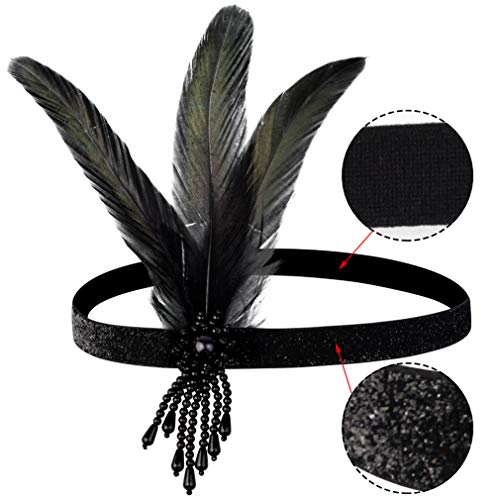1 Pcs 1920S Flapper Headpiece Black Feather Headband Roaring 20S Gatsby Hair Accessories #TOP2