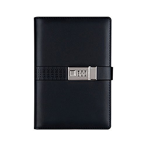JunShop A5 PU Leather Journals Note books Secret Diary with Lock Password Lined,Locking Journal Diary (Black)