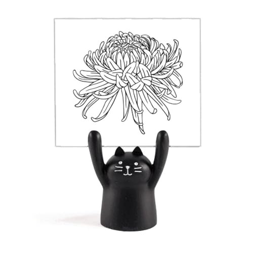 Support de mémo chrysanthème et chat noir, cadeau pour amoureux des chats