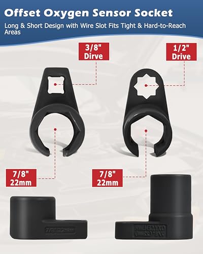 DAYUAN 5 pcs O2 Oxygen Sensor Socket Set, Wrench Remover Tool and Thread Chaser Set - Image 3