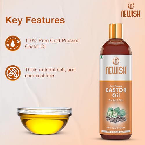 Image of Newish Cold Pressed Castor Oil for Hair Growth, Skin & Eyebrows |Pure & Organic Arandi Oil |Promotes Thicker, Longer Hair & Repairs Cracked Heels - 200ml