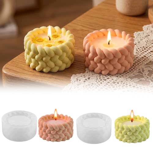GUOYOU 2 Pièces Moule Bougie, Mini Pot Moule Savon, Rond Corde Silicone Pour Moulage, Motif Tressé Facile Démouler Moules Silicone pour Plâtre Béton...