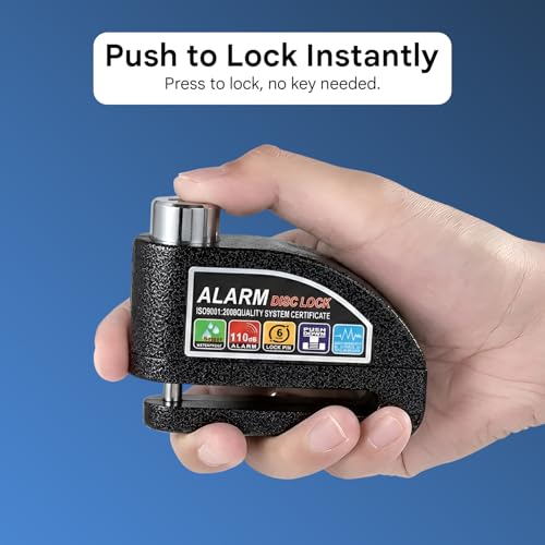 Image of Securo Aluminium Bike Disc Lock with 110dB Anti-Theft Alarm, Waterproof Rust-Resistant, Heavy Duty Disc Brake Lock for Motorcycle Scooter, Shock Sensor Security, Strong Finish Polished Black