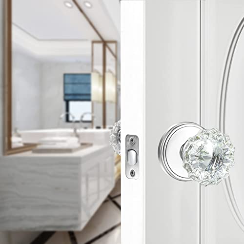 Shiny Handles Crystal Glass Door Knobs Interior With Lock,Privacy Vintage Clear Crystal Door Knobs For Bedroom And Bathroom (Polished Chrome,1Pack) #TOP4