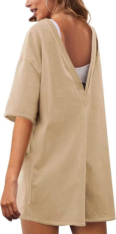 Jumpsuit Donna Elegante Manica Corta Allentata Tutina Reversibile Tuta Intera Casual Salopette Estiva Corta Spiaggia Jumpsuits con Tasche Vacanza Outfits