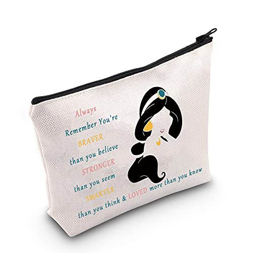 LEVLO Jasmine Princess Cosmetic Make Up Bag Jasmine Fans Gift You Are Braver Stronger Smarter Than You Think Jasmine Zipper Pouch Bag For Women Girls(Jasmine Bag)