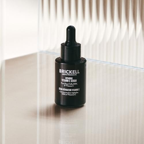 Brickell Men's Anti Aging Vitamin C Serum For Face, Repairing Night Facial Serum for Men, Natural and Organic Hyaluronic Acid Serum For Face to Diminish Wrinkles and Reduce Redness, 1 Ounce, Scented