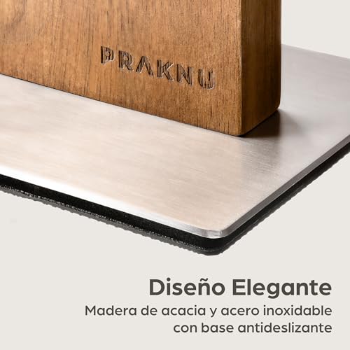 Miniatura 5 de Praknu Bloque Cuchillos Magnético - Soporte Magnético Doble Lado Iman Extra Fuerte - Porta Cuchillos Magnético De Madera De Acacia Fsc - Antideslizante Y Ahorra Espacio