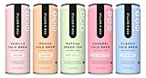 Pop & Bottle, Oat Milk Lattes - Maca, Antioxidants, Ashwagandha, MCT Oil, Collagen, Mushrooms, Organic, Dairy & Gluten Free, Great as Iced Coffee, Lightly Sweetened with Dates - 8 Fl Oz (5 Pack)
