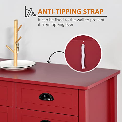 Homcom Sideboard Buffet Cabinet, Storage Serving Console Table With 4 Drawers And Slatted Bottom Shelf, Coffee Bar Cabinet For Kitchen, Living Room, Red #TOP4