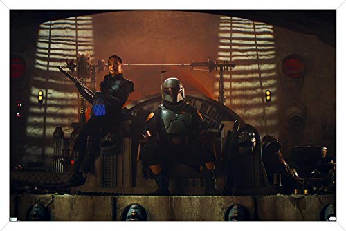 Trends International Star Wars: The Mandalorian Season 2 - Boba Fett on Jabba's Throne Wall Poster, 34L x 22.4W, White Framed Version