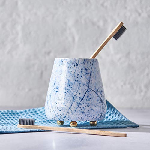 Folkulture Toothbrush Holder For Bathroom, Tooth Brushing Holder For Bathrooms, Modern Wooden Holder For Tooth Brushes And Toothpaste, Acacia Wood, 4 X 3 Inches, Blue Print #TOP1