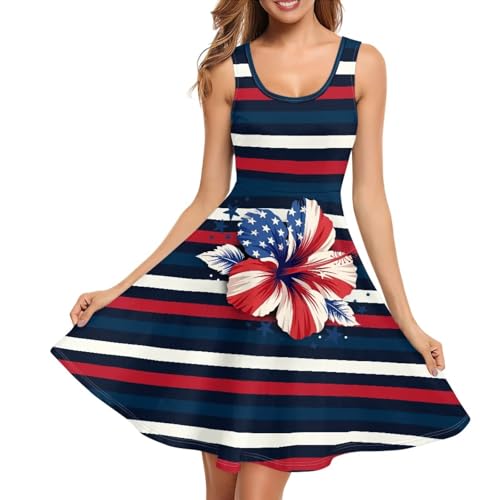 Image of Women Stylish Tank Dresses Sleeveless Round Neck Midi Casual Dress with Pocket for Summer