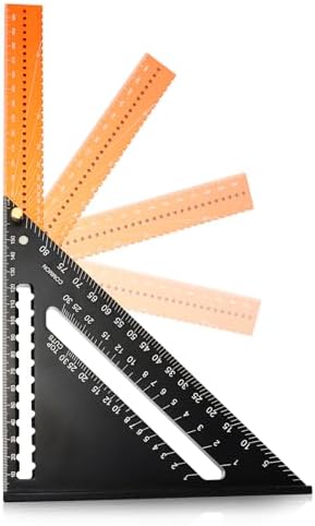 Rafter Square 12 Inch Carpenter Square Ruler Foldable Aluminum Alloy Triangle Ruler Multi Purpose Carpenter Tool Protractor T Shape Rulers Layout Rulers for Woodworking and Carpentry