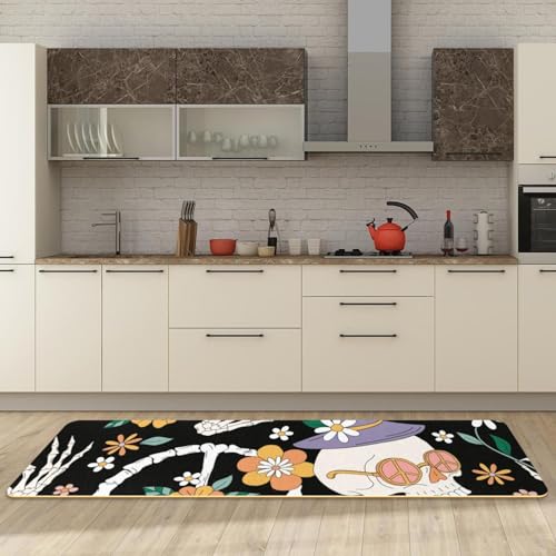 Alfombrillas de cocina con margaritas juego de 2 alfombras absorbentes lavables 3