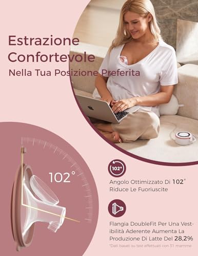 Momcozy Tiralatte Elettrico V1 Pro, Indossabile A Mani Libere E Portatile, 3 Modalità/Ritmi E 15 Livelli, Flangia Doublefit Anti-Perdita, Rosso Cozy - 4