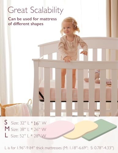 Image of Momcozy Muslin Fitted Crib Sheet, 2 Pack Soft Breathable Natural Cotton 52"x28" Baby Mattress Sheet, 360° Mattress Wrapping No Slip Boys Girls Neutral Toddler Bed Sheet, Large, Blush & Beige