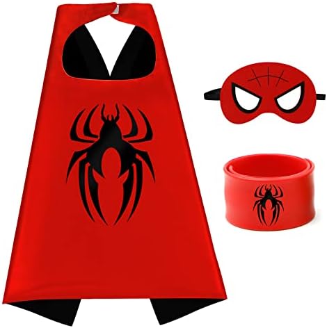 Mizzuco Superhero Capes for Kids Superhero Cloak with Mask and Waistband Halloween Costumes and Party Dress up Gift for Boys and Girls (Red+Black)