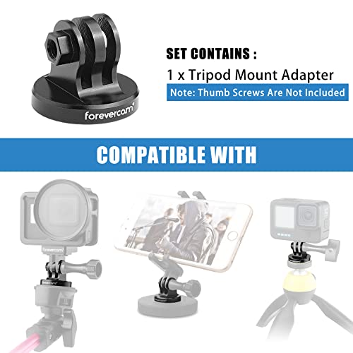 Forevercam Aluminum Tripod Mount Adapter For Gopro Monopod Adapter Mount Compatible For Gopro Hero 11/10/9/8/7/6/5/4/3+/3/2/1/ Dji Sony Akaso Campark And Other Action Camera Black #TOP2