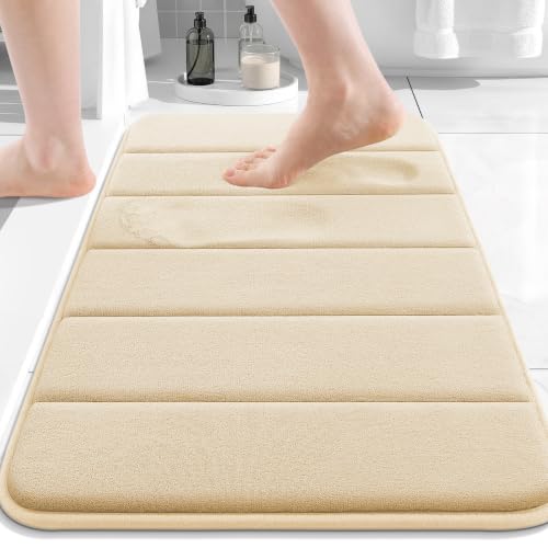 Image of Buganda Memory Foam Bath Mat Rug, Ultra Soft and Non-Slip Bathroom Rugs, Water Absorbent and Machine Washable Bath Rug for Bathroom, Shower, and Tub, 24 inch x 16 inch, Gold