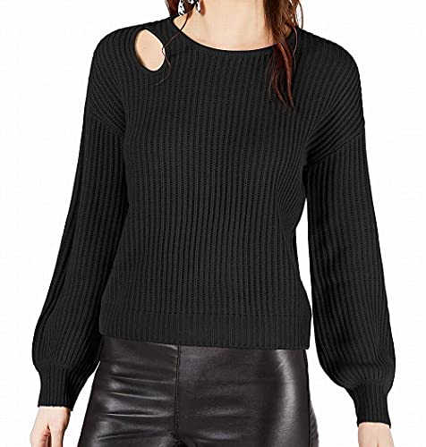 Bar III Balloon-Sleeve Cutout Sweater in Deep Black #TOP12