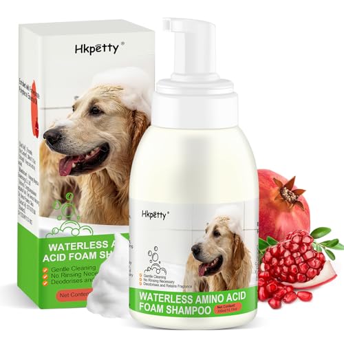 ?Waterless Dog Shampoo & Conditioner - No Rinse Dry Shampoo Foam for Dogs & Cats, Hypoallergenic Natural Pomegranate Scent, pH Balanced & Paraben Free Pet Cleanser for Smelly Pets, 10.15oz