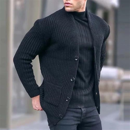 Men Casual Shawl Collar Chunky Knit Cardigan Sweater Thick Warm Long Sleeve Outerwear2