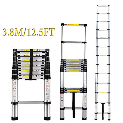 Aluminum Telescoping Ladder - ARCHOM Telescopic Extension Ladder 12.5ft Extend Ladder Multi-Purpose Portable
